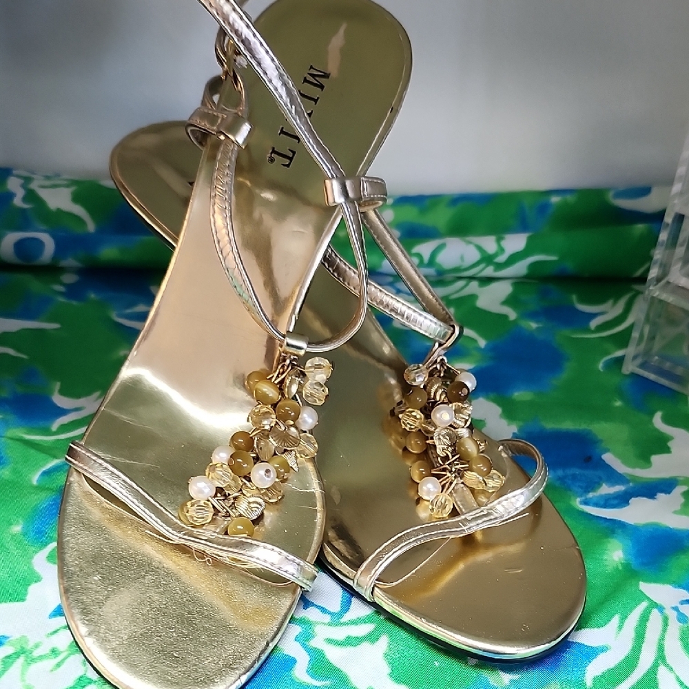 Mixit Gold Women's Sandals with Beaded Embellishments
